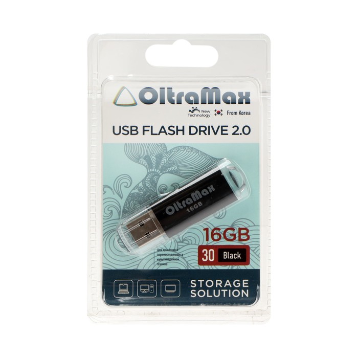 Флешка OltraMax 30, 16 Гб, USB2.0, чт до 15 Мб/с, зап до 8 Мб/с, чёрная - фото 51307258