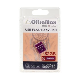 Флешка OltraMax 50, 32 Гб, USB2.0, чт до 15 Мб/с, зап до 8 Мб/с, фиолетовая 9441547