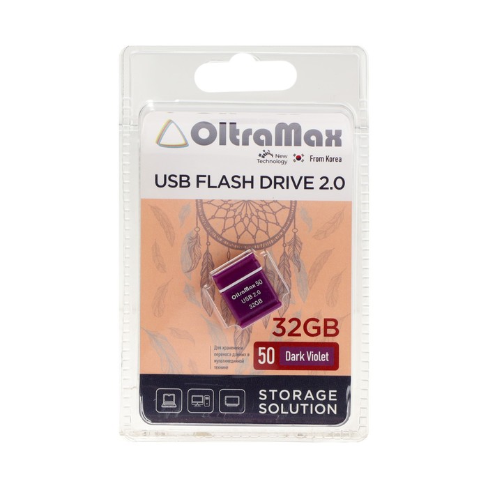 Флешка OltraMax 50, 32 Гб, USB2.0, чт до 15 Мб/с, зап до 8 Мб/с, фиолетовая - Фото 1