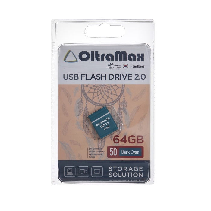 Флешка OltraMax 50, 64 Гб, USB2.0, чт до 15 Мб/с, зап до 8 Мб/с, голубая - фото 51524742