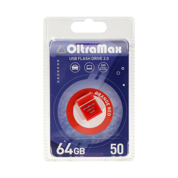 Флешка OltraMax 50, 64 Гб, USB2.0, чт до 15 Мб/с, зап до 8 Мб/с, оранжевая - фото 51307290