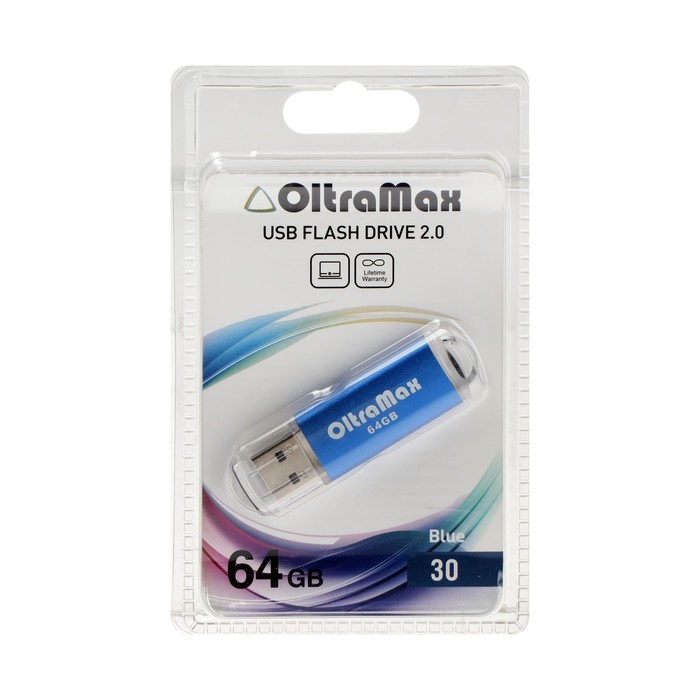 Флешка OltraMax 30, 64 Гб, USB2.0, чт до 15 Мб/с, зап до 8 Мб/с, синяя - фото 51307296