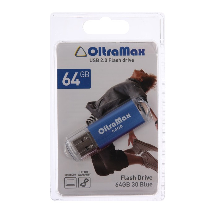 Флешка OltraMax 30, 64 Гб, USB2.0, чт до 15 Мб/с, зап до 8 Мб/с, синяя - фото 51307298