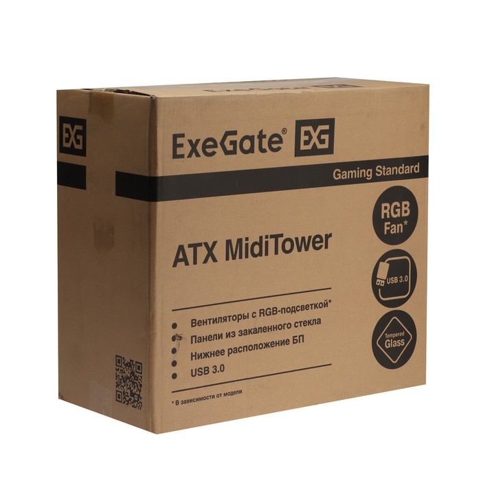 Корпус ExeGate Miditower EVO-8225, без БП, ATX, 2хUSB 2.0, 1хUSB 3.0, подсветка, чёрный - фото 51307470