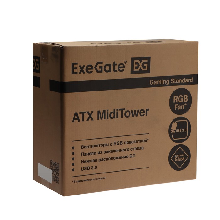 Корпус ExeGate Miditower EVO-8243, без БП, ATX, 2хUSB 2.0, 1хUSB 3.0, подсветка, чёрный - фото 51316065