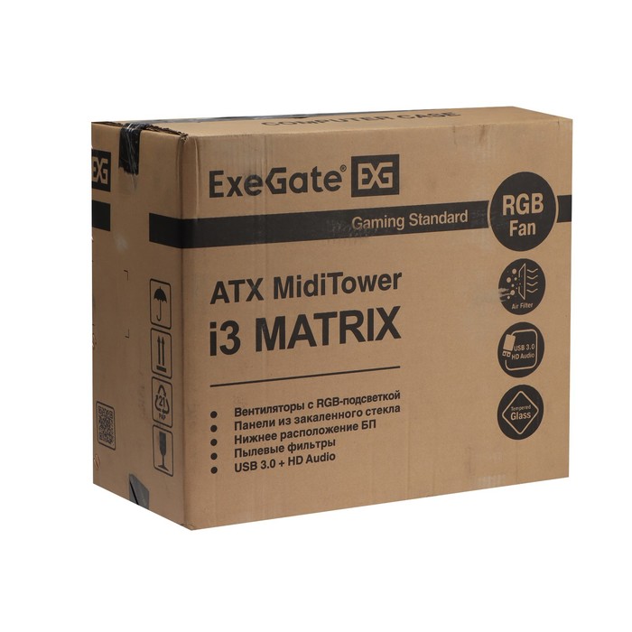 Корпус ExeGate Miditower i3 MATRIX, без БП, ATX, 2хUSB 2.0, 1хUSB 3.0, подсветка, чёрный - фото 51307479