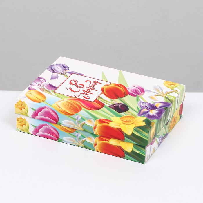 Подарочная коробка "8 марта, тюльпаны", 21 х 15 х 5,7 см - фото 1928058935