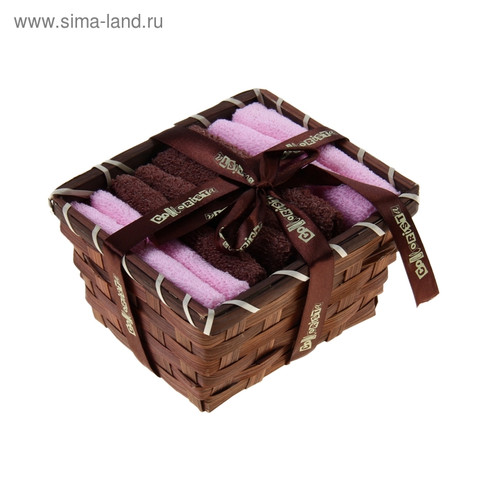 Набор полотенец в корзинке "Collorista" Chocolate-pink 30х30шт - 4 шт, хлопок - Фото 1