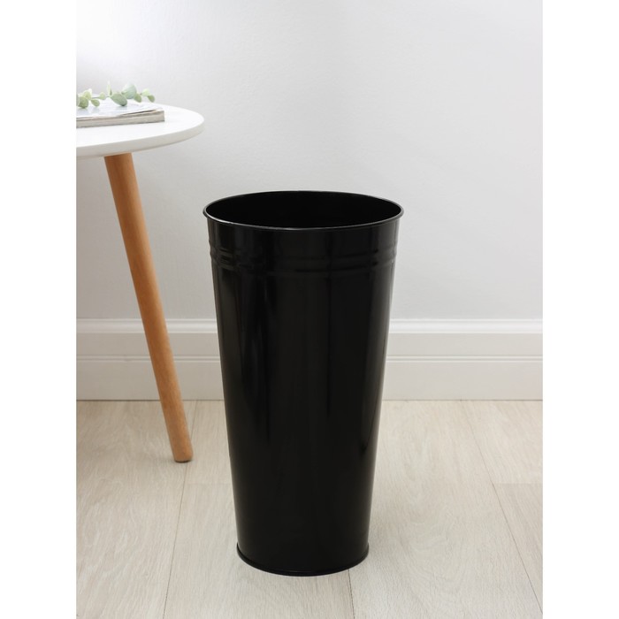 Вазон без ручек, 9 л, h=39 см, нержавеющая сталь, чёрный - Фото 1