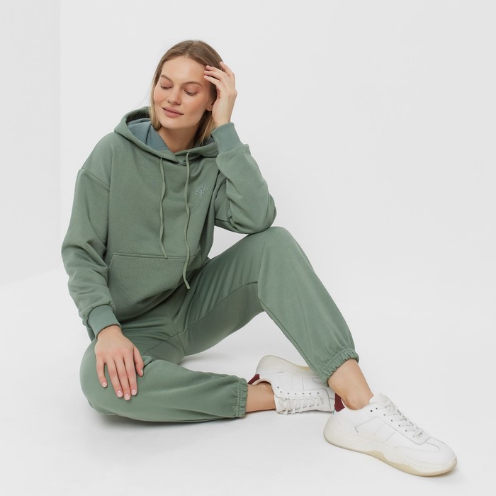 Костюм женский (толстовка/брюки), цвет зелёный, размер 46 59315