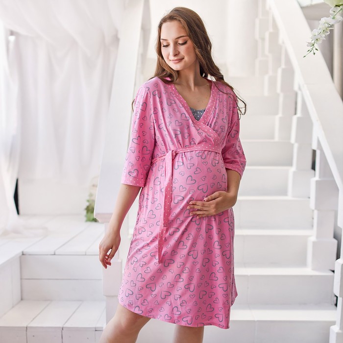 Комплект женский (сорочка/халат) для беременных, цвет розовый, размер 46 - Фото 1