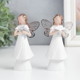 Сувенир полистоун "Безликий ангел с кружевными серебристыми крыльями" МИКС 3х7х10,4 см