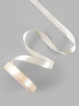 Лента атласная, с золотым люрексом, 15 мм, 23±1 м, светло-бежевая №008 (комплект 2 шт)