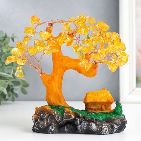 Сувенир бонсай 'Денежное дерево с янтарём - домик' 90 камней 18х17х5,5 см