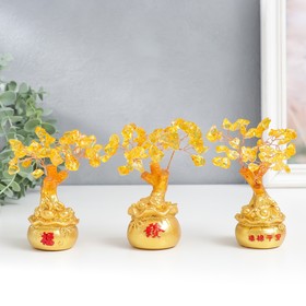 Сувенир бонсай 'Денежное дерево с янтарём в золотом мешке' 36 камней МИКС 11,5х4,5х4,5 см