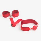 Кляп с наручниками Оки-Чпоки, регулируемые ремни, неопрен, стропа, PVC красный - Фото 2
