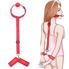 Кляп с наручниками, регулируемые ремни, неопрен, стропа, PVC красный - Фото 6