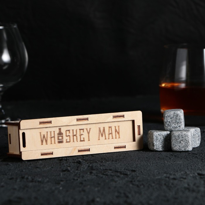 Камни для виски в деревянной шкатулке с крышкой Whiskey man, 4 шт - Фото 1