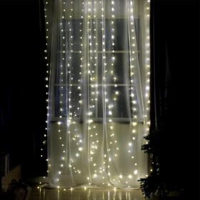 УЦЕНКА Гирлянда «Занавес», 2.8×3 м, на крючках, IP20, 300 LED, USB, 8 режимов, серебристая нить, свечение тёплое белое 9457950