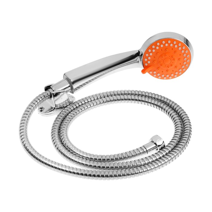 УЦЕНКА Набор для душа ZEIN Z0905, шланг 150 см, держатель, лейка 5 режимов, оранжевый/хром - Фото 1