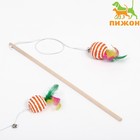 Дразнилка-удочка с плетёным шариком и цветными перьями на деревянной ручке, оранжевый - фото 2117446