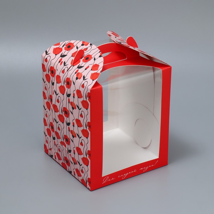 Коробка под маленький торт, кондитерская упаковка, «Маки», 15 х 15 х 18 см - Фото 1
