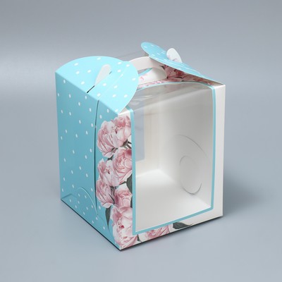 Коробка под маленький торт, кондитерская упаковка, «Пионы», 15×15×18 см