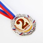 Медаль призовая 075 диам 6,5 см. 2 место, триколор. Цвет сер. С лентой - фото 3233400