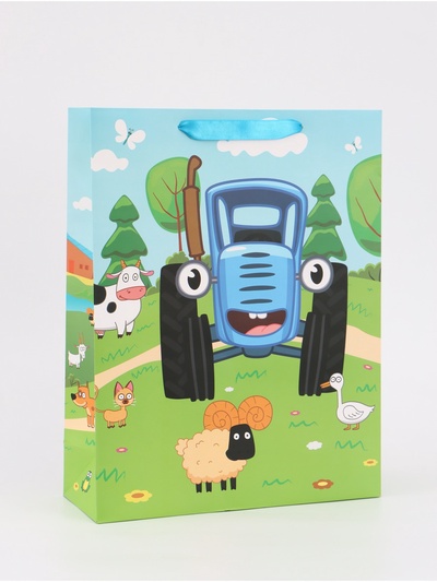 Пакет подарочный «По полям», 31×40×11.5 см, упаковка, Синий трактор