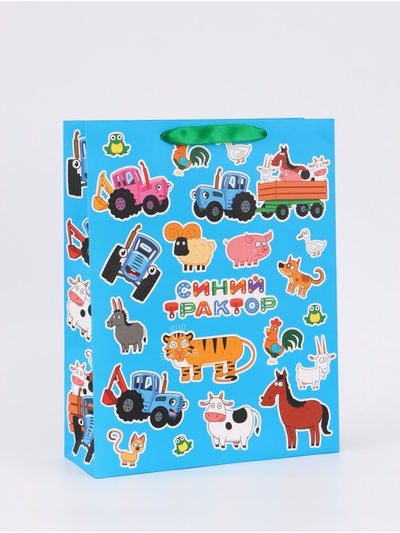 Пакет подарочный, 31×40×11.5 см, упаковка, Синий трактор