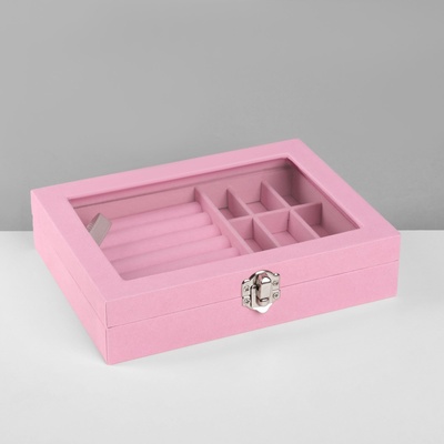Шкатулка для украшений, 7 полос, 9 ячеек, 20.5×15×5 см, розовая