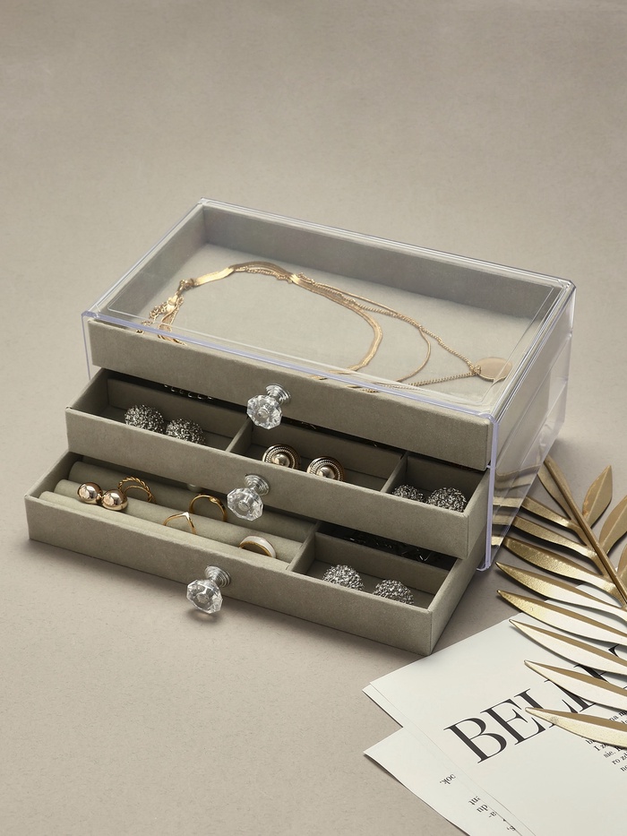 Шкатулка - органайзер для хранения украшений, 23.5×13×11 см, серая - Фото 1