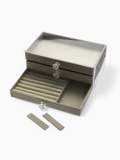 Шкатулка-органайзер для хранения украшений, 23.5×13×11 см, серая