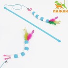 Дразнилка-удочка «Гусеница с перьями», ручка 49 см, голубая - Фото 1