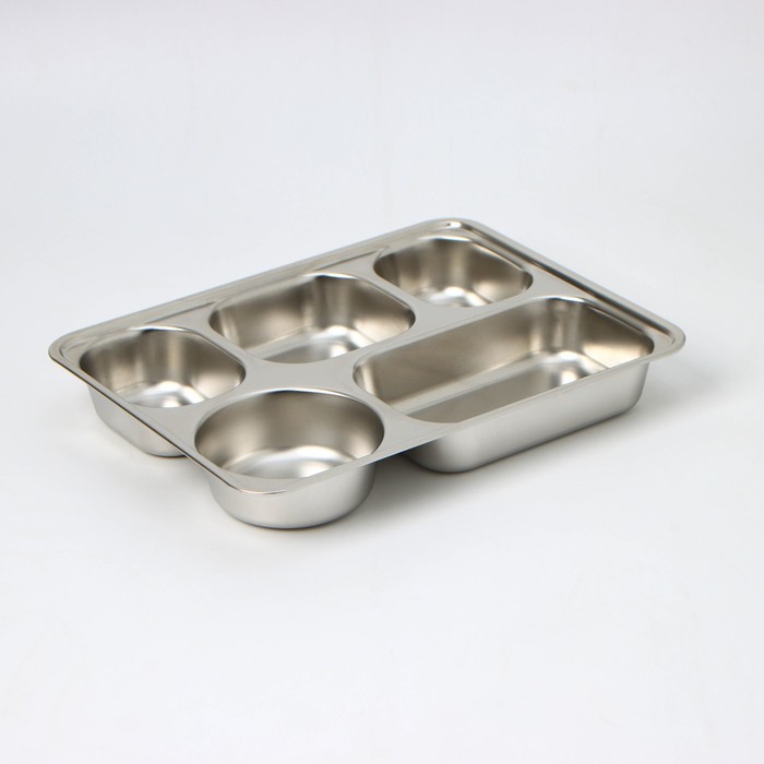 Поднос, 5 секций, 28×22×4 см, нержавеющая сталь, серебристый - Фото 1