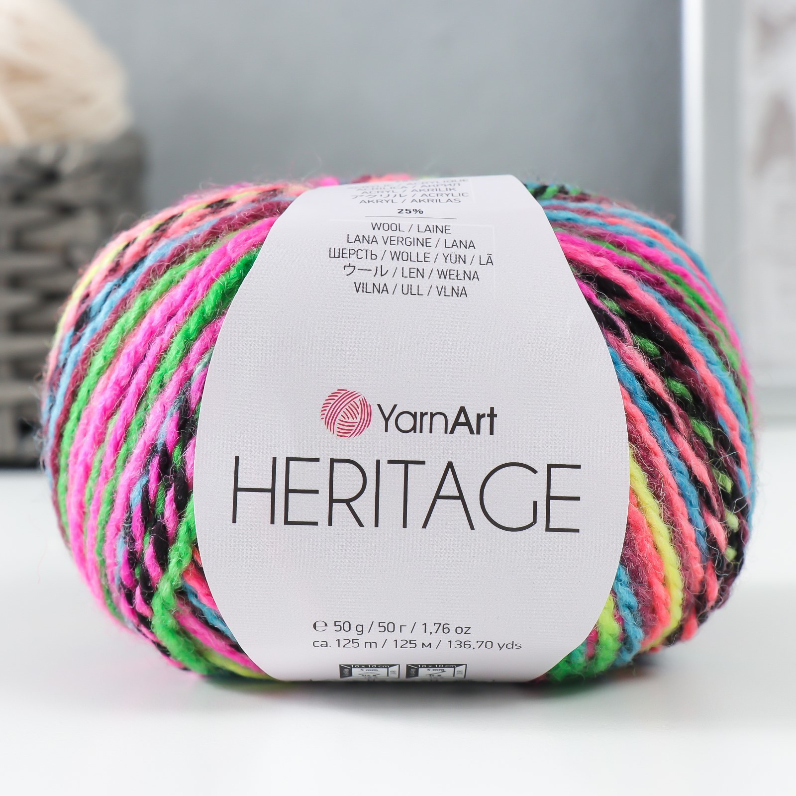 Пряжа "Heritage" 75% акрил, 25% шерсть 125м/50гр (340 розовый-зеленый ...