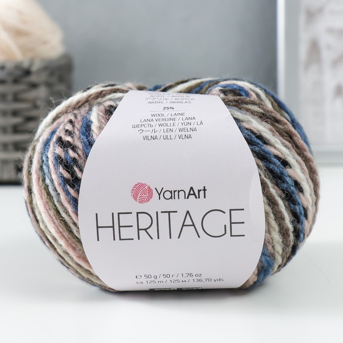 Пряжа для вязания спицами, крючком YarnArt, Heritage, 75% акрил, 25% шерсть, 125 м/50 г, (341 чёрный, синий, беж) - Фото 1