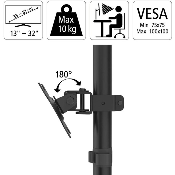 Кронштейн для монитора Hama FM Arm 118489, до 10 кг, 13-32", настольный, поворот и наклон, чёрный - фото 51507987