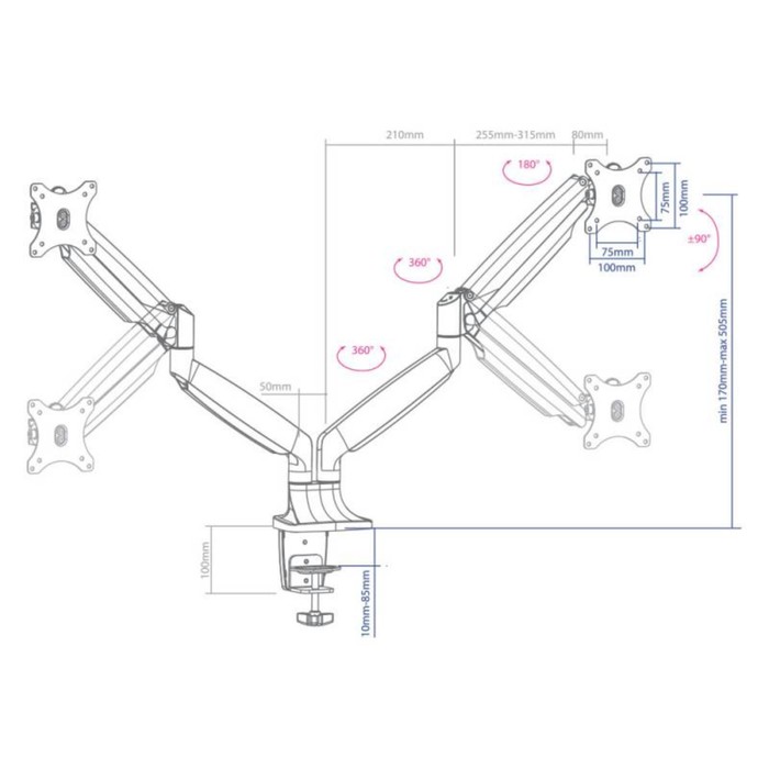 Кронштейн для монитора Arm Media LCD-T32, до 18 кг, 15-32", настольный, поворот и наклон, серебро - фото 51307575