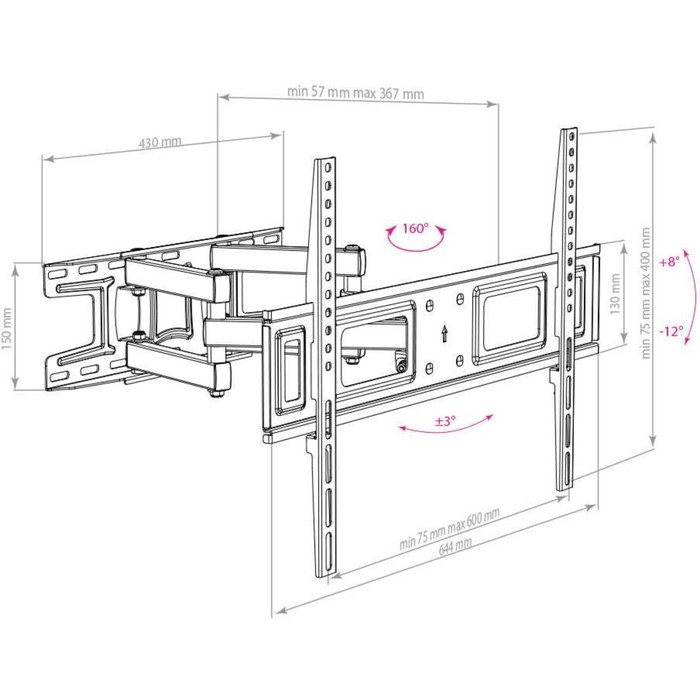 Кронштейн для телевизора Arm Media LCD-418, до 35 кг, 32-65", настенный, поворот и наклон, чёрный - фото 51434886