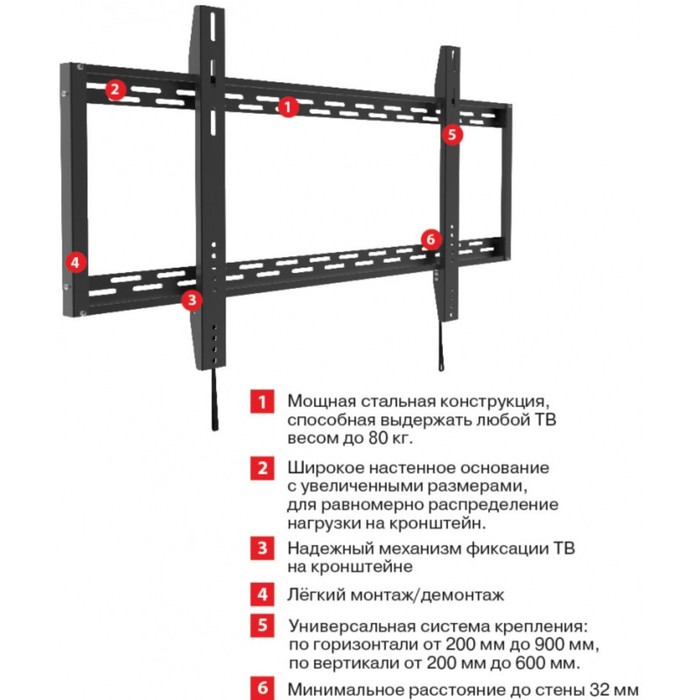 Кронштейн для телевизора Arm Media PT-100, до 80 кг, 55-100", настенный, фиксированный, чёрный - фото 51434929