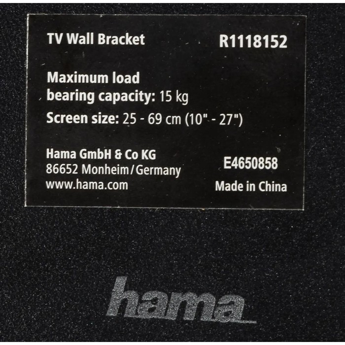 Кронштейн для телевизора Hama R1 118152, до 15 кг, 10-27", настенный, поворот и наклон, чёрный - фото 51588114