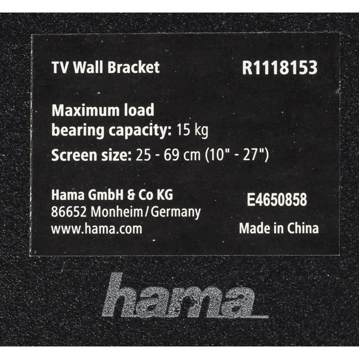 Кронштейн для телевизора Hama R1 118153, до 15 кг, 10-27", настенный, поворот и наклон, чёрный - фото 51588125