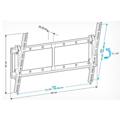 Кронштейн для телевизора Holder LCD-T6606, до 60 кг, 42-65", настенный, наклон, чёрный