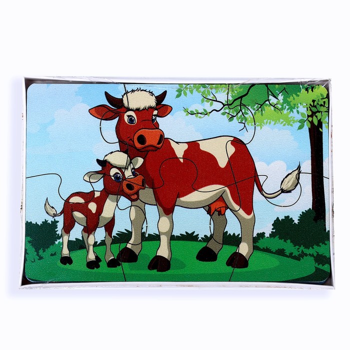 Набор пазлов «Домашние животные и малыши», 3 пазла, 6 деталей 59396