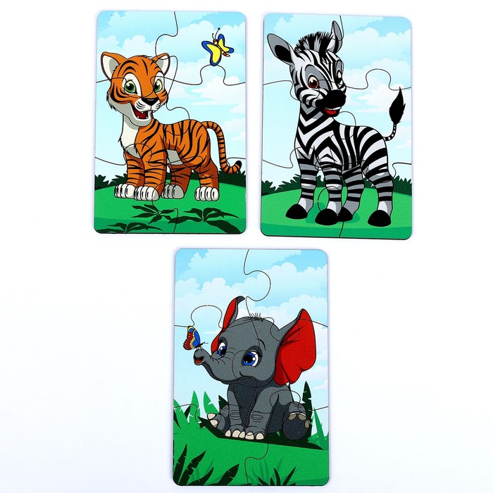 Набор пазлов «Лесные звери», 3 пазла, 6 деталей 59397