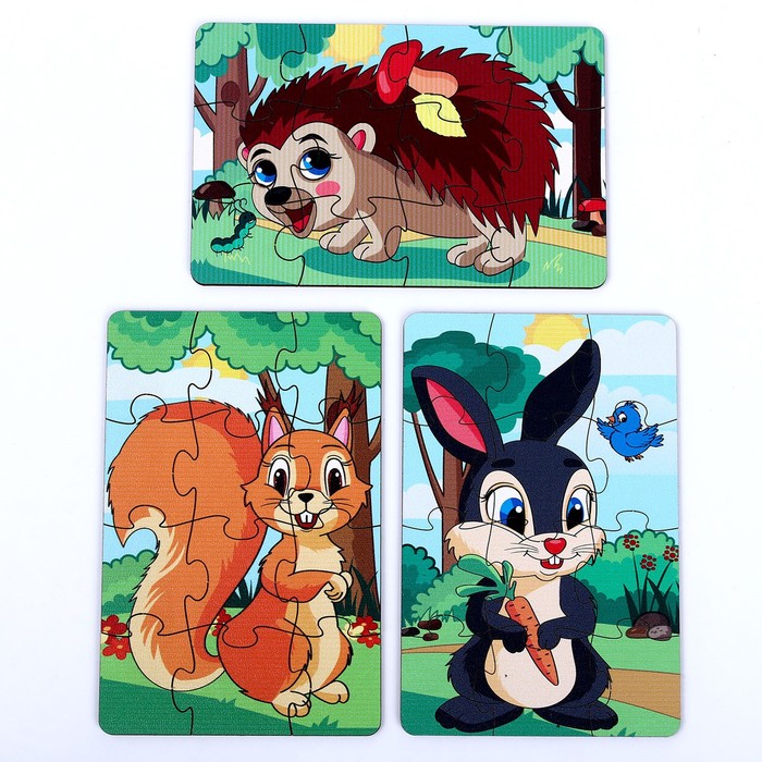 Набор пазлов «Лесные звери», 3 пазла, 12 деталей 59399