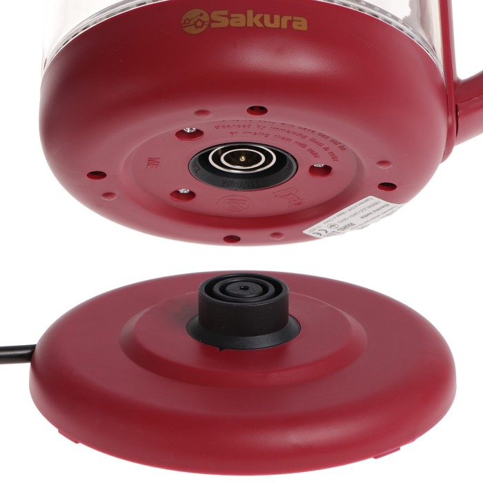 Чайник электрический Sakura SA-2709R, стекло, 1.8 л, 1800 Вт, бордовый - фото 51337972