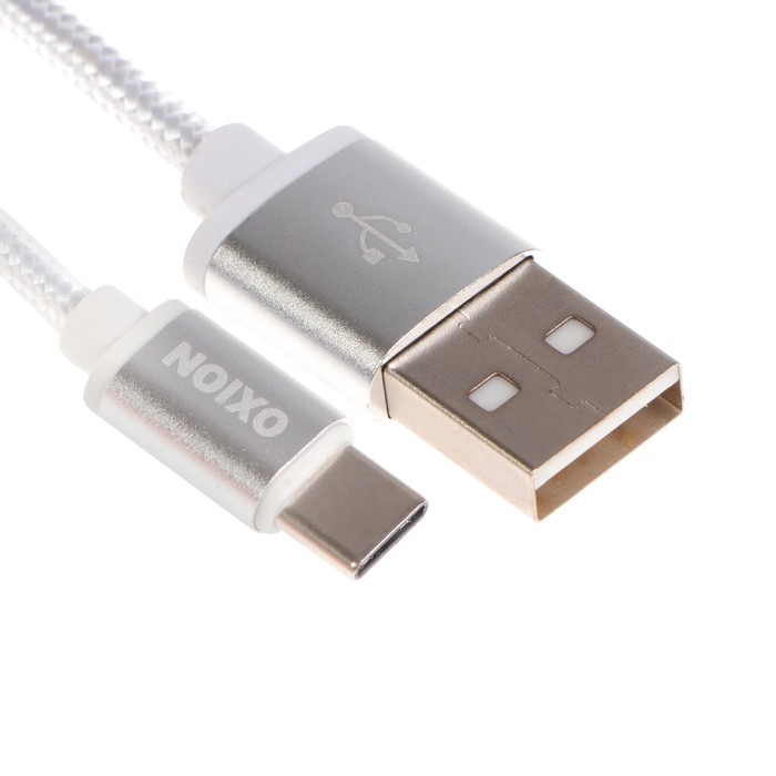 Кабель OXION DCC259, Type-C - USB, зарядка + передача данных, 1.3 м, оплетка, белый