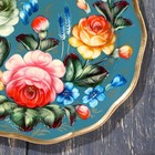 Поднос жостовский "Цветы", сиреневый, с авторской росписью, D=17 см - фото 9592530